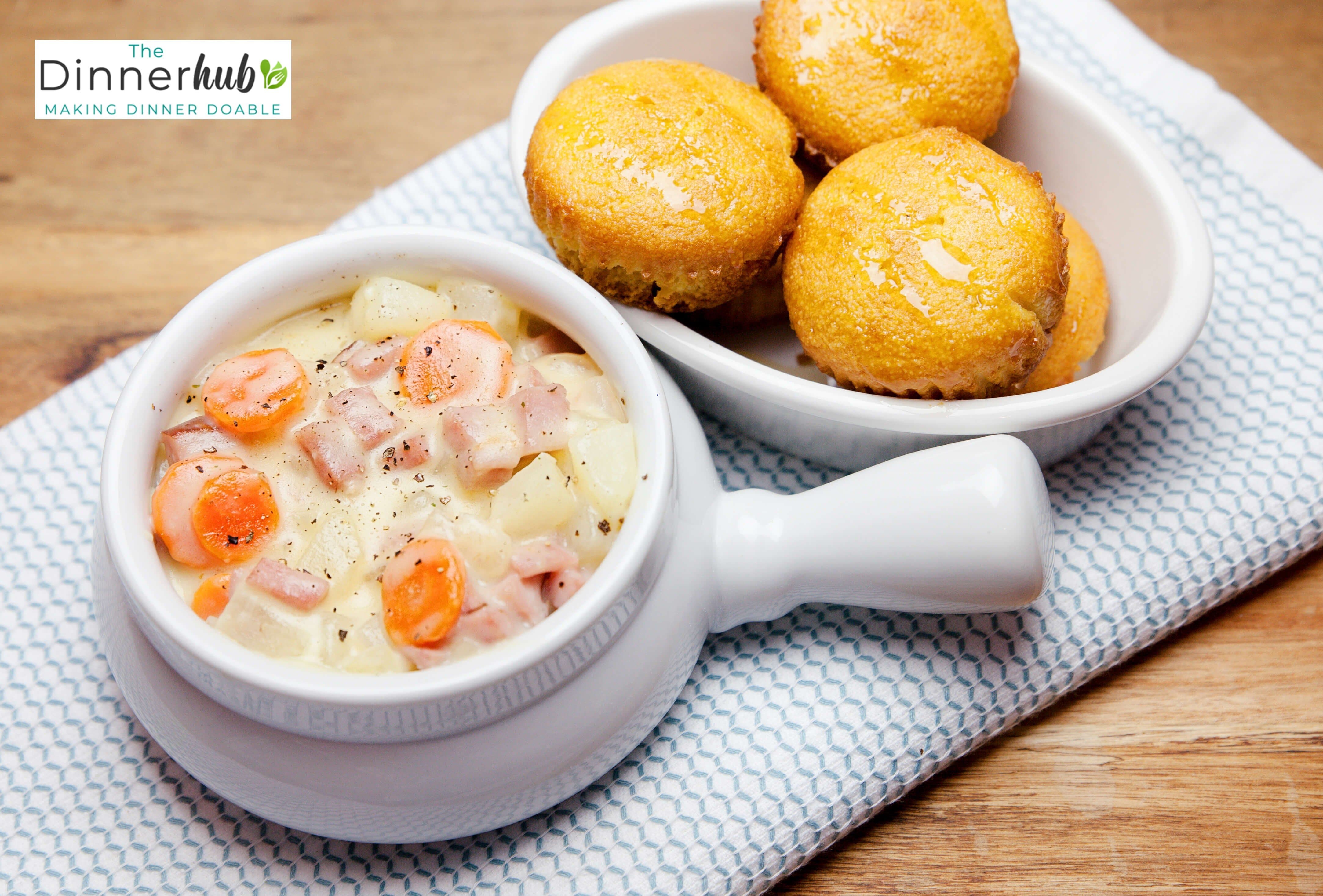 Ham and Potato Soup w/ Cornbread Muffins